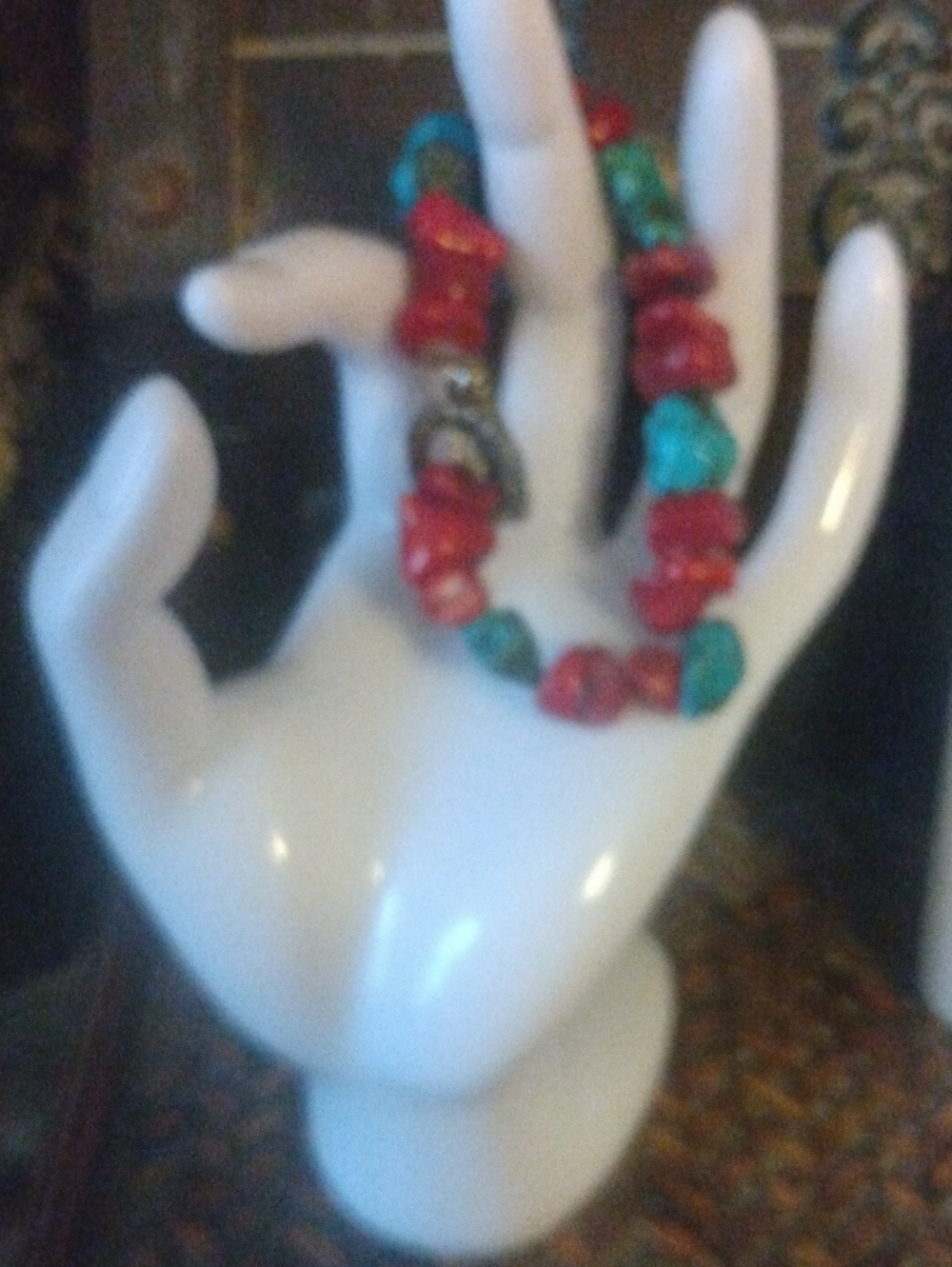 Turquoise and Red Coral  Stone Bead Bracelet - Women Jewelry